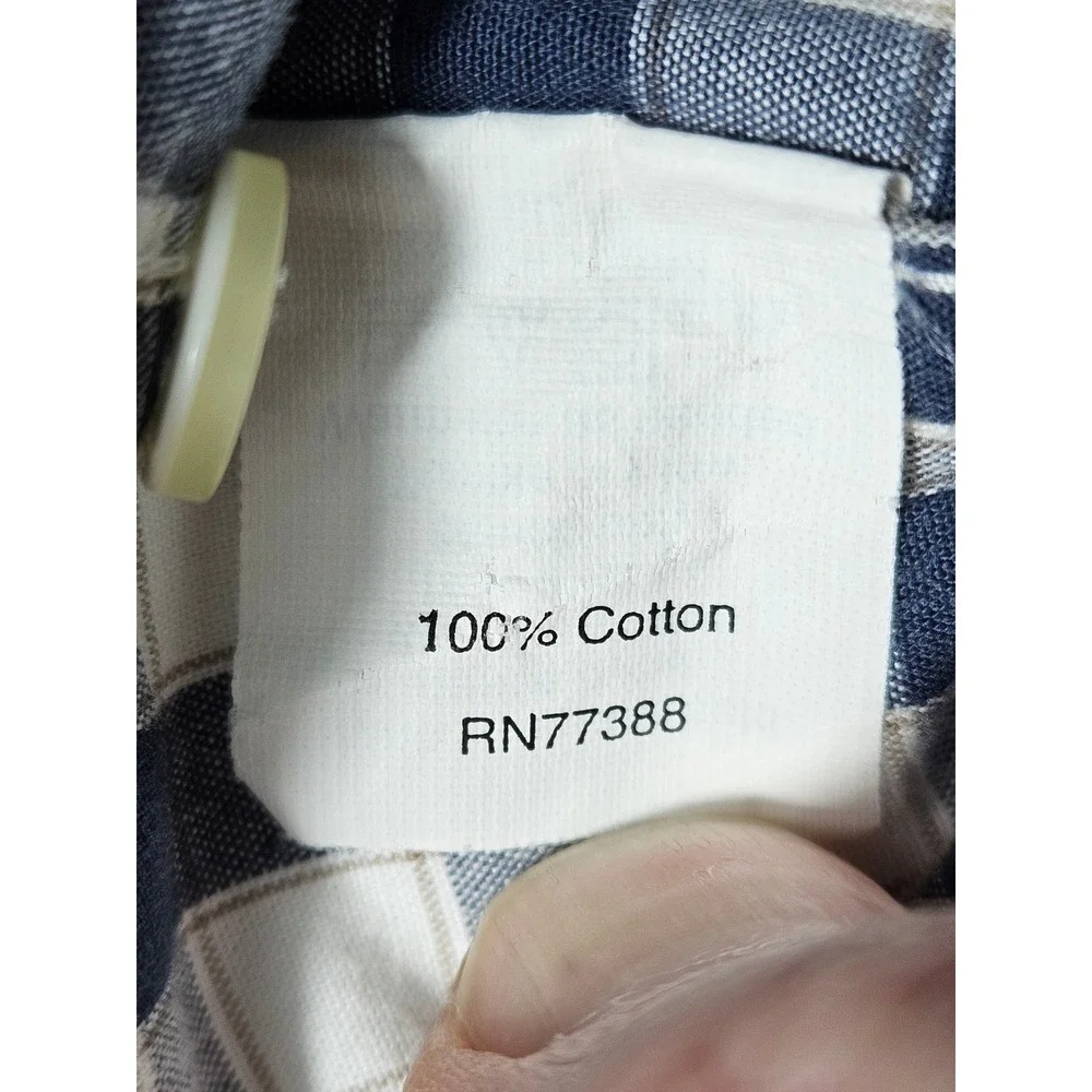J.Crew Mens Tailored Fit Gingham Button Down Shirt Navy Blue‎ White Large 26364